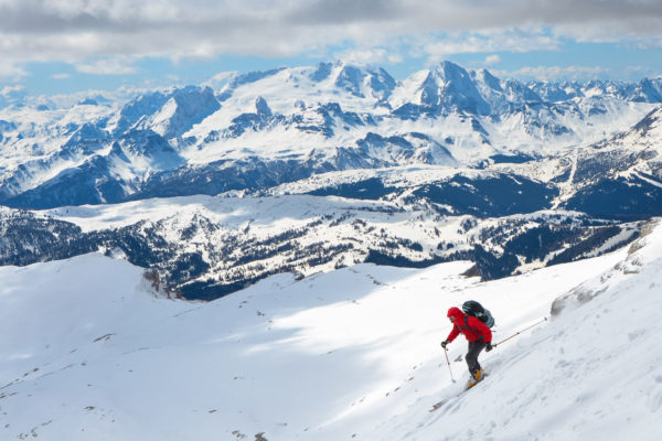 Backcountry skier in North Dolomites